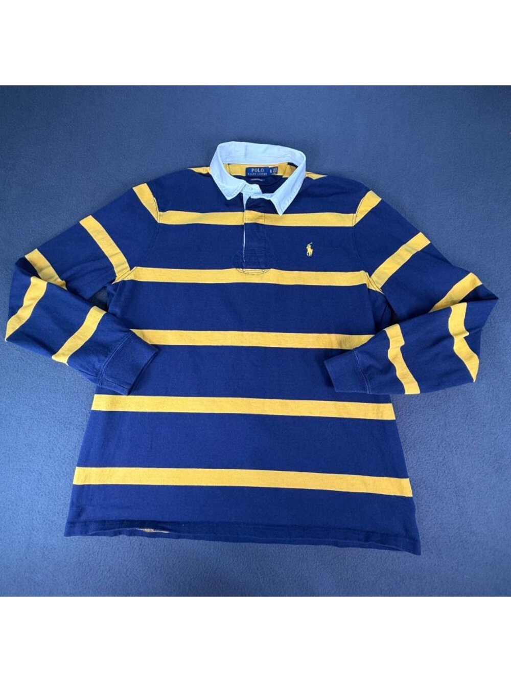 Polo Ralph Lauren Men Navy/Yellow Long Sleeve Custom slim Rugby/Polo Shirt XL